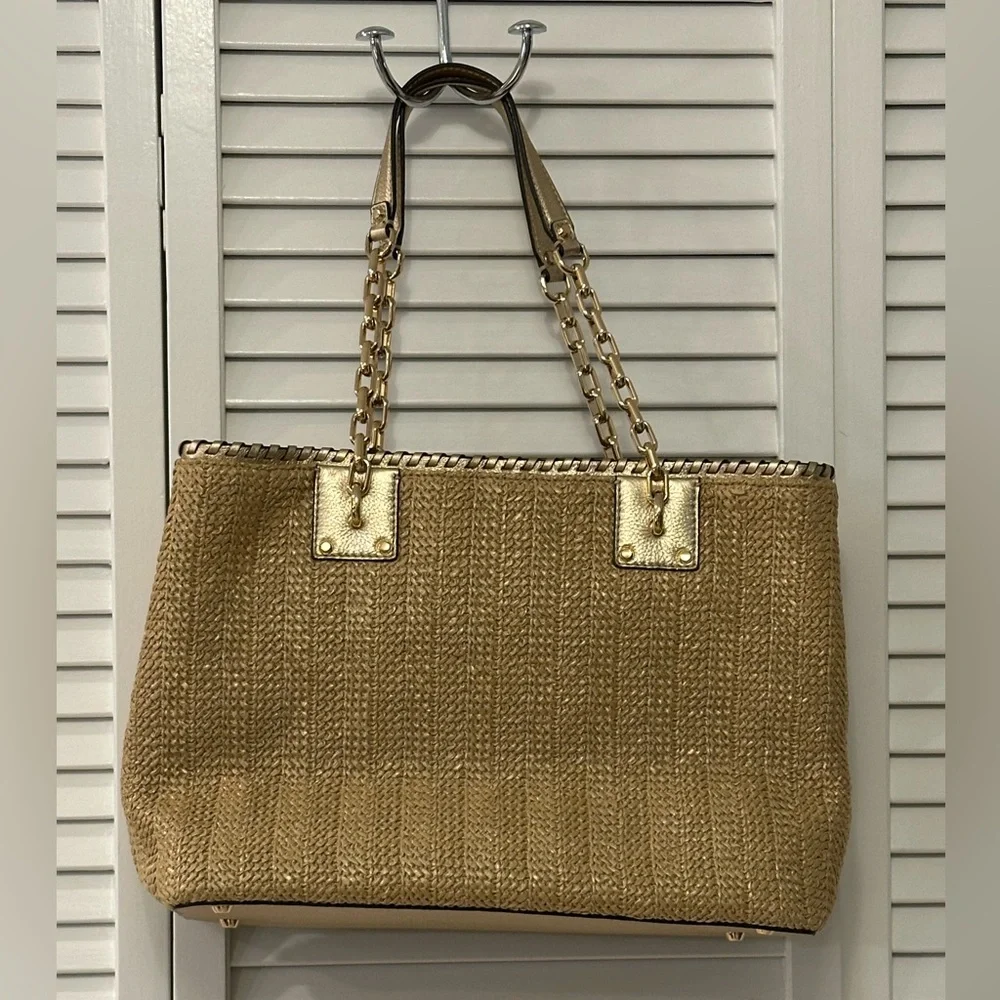 Micheal Kors leather and straw woven satchel - Picture 3 of 7